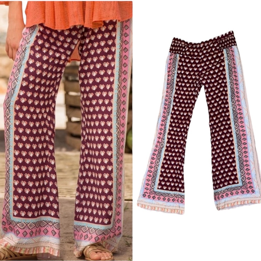 Sundance Valhalla Floral Printed Wide Leg Flare Boho Pants - XS